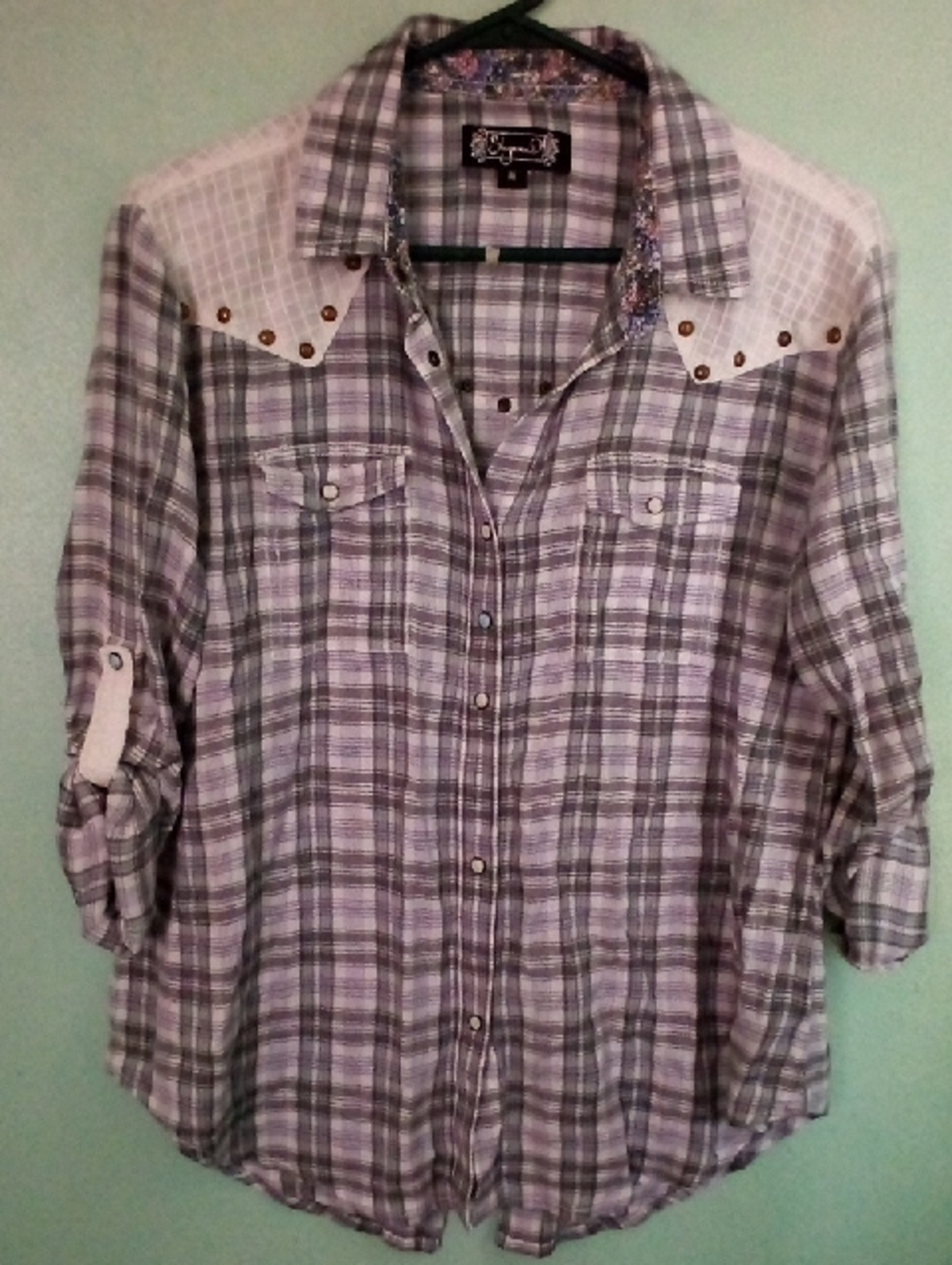 Shyanne  Plaid Button-Up Shirt with Ivory Yoke Snap On Button